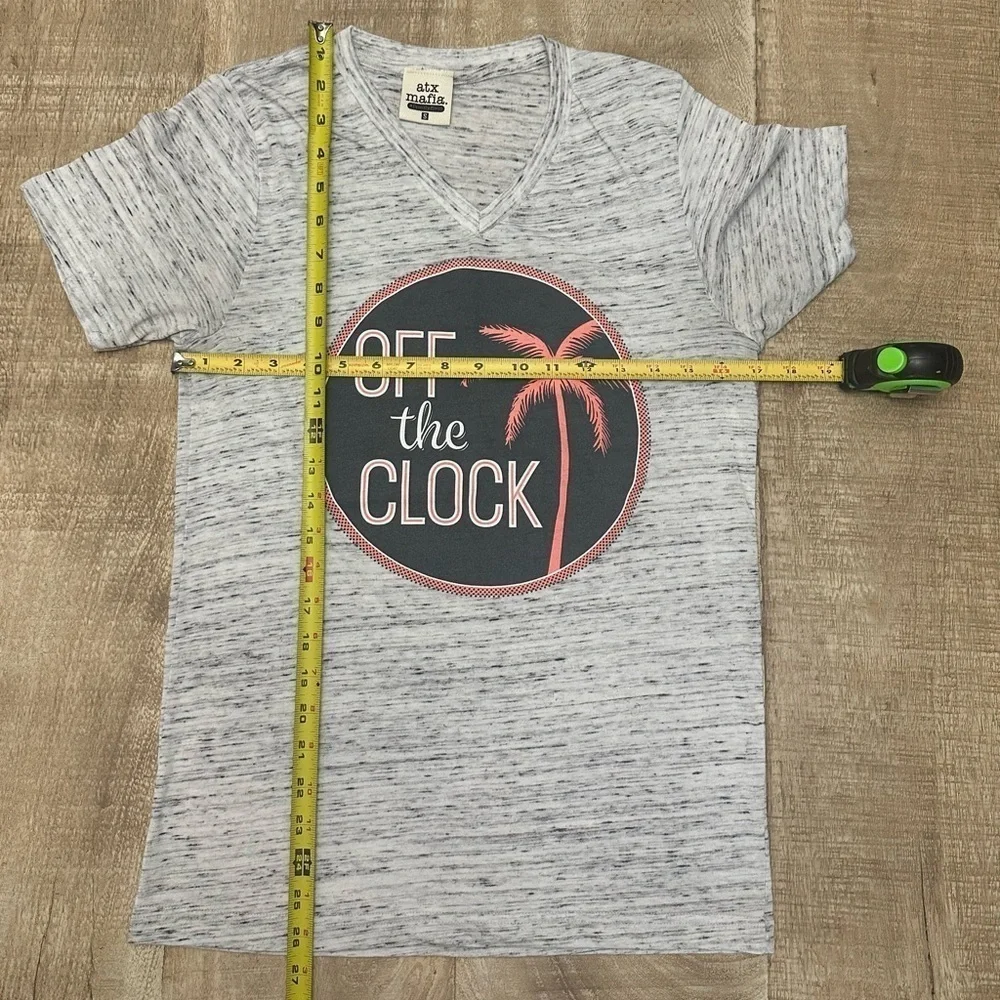 ATX Mafia “Off the Clock” Graphic Tee | V-Neck | Heather Gray | Size S - Picture 4 of 9